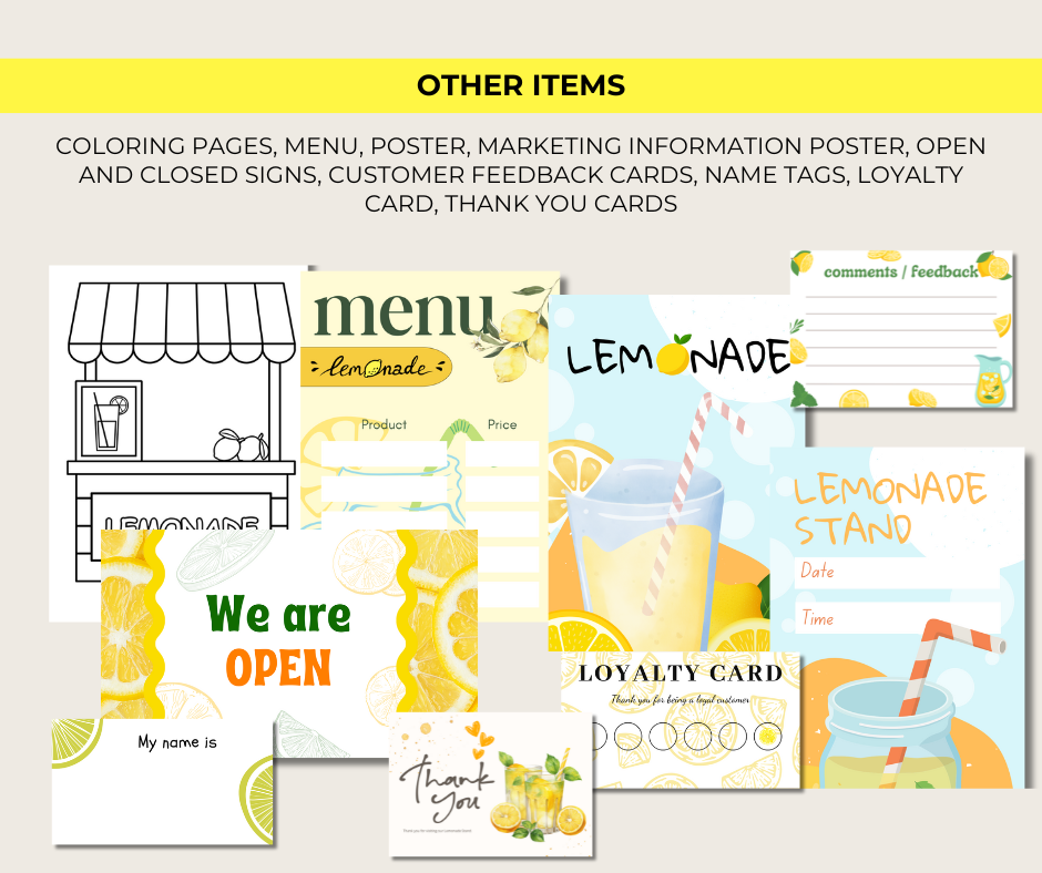 Lemonade Stand Play Kit  I Printable kids Pretend Play - DIGITAL DOWNLOAD